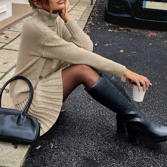 Dresses & Skirts - Apricot Casual Women's High Neck Batwing Sweater And Skirt Set